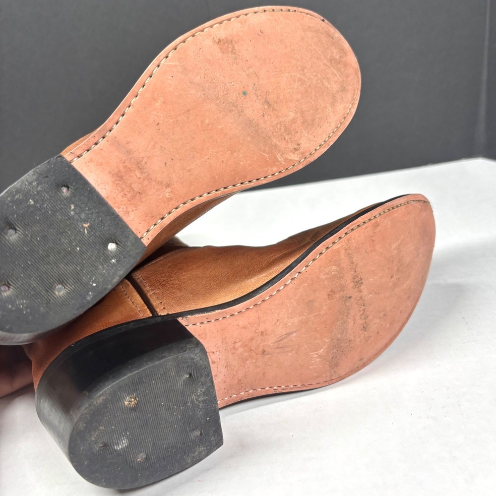 Old West Womens 6 Tan Leather Western Cowgirl Boots Classic Rodeo Round Toe - Picture 5 of 8